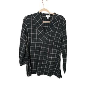 J JIll Womens Plaid Long Sleeve Tunic V-Neck Cotton Pullover Top Shirt Small
